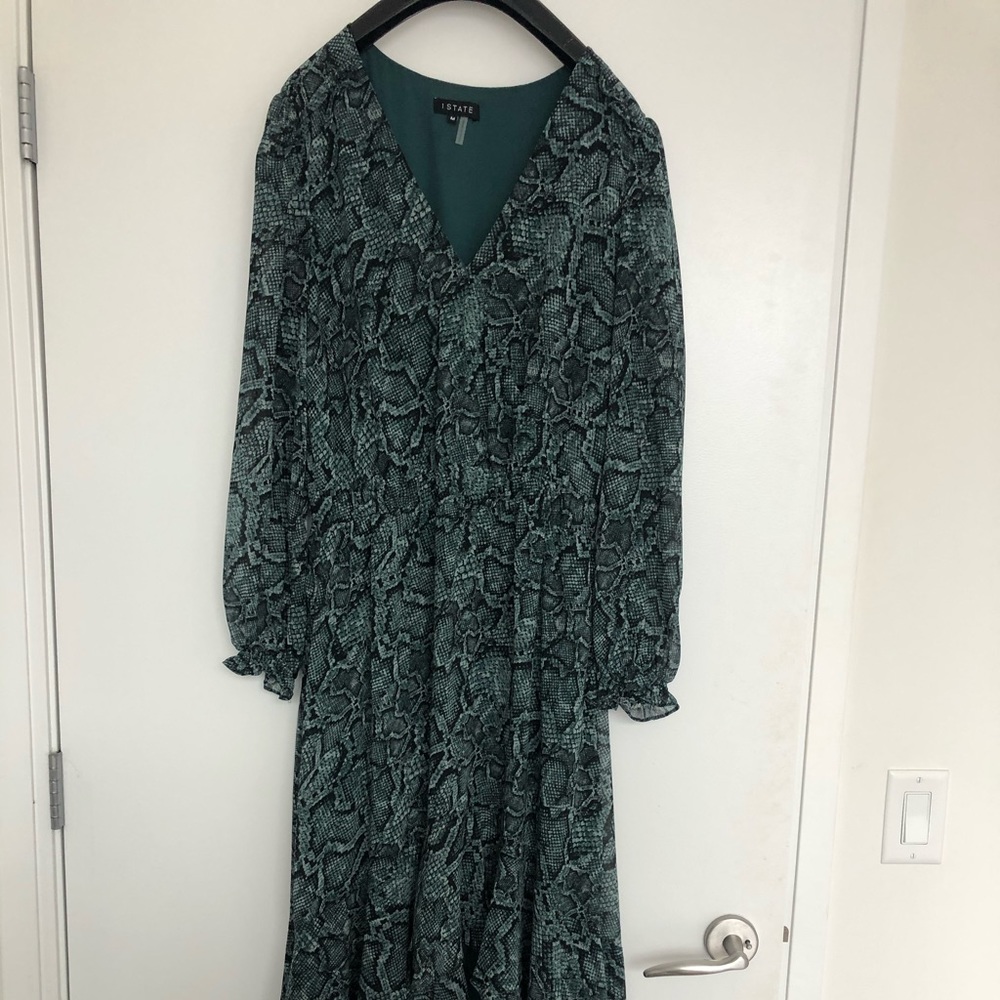 1.state faux wrap dress, green snakeskin print